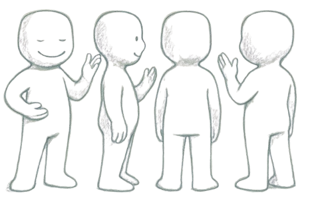 Concept art for Advery Agency's mascot, Advy; a detailed pencil sketch turnaround serving as the foundation for 3D CGI character development.